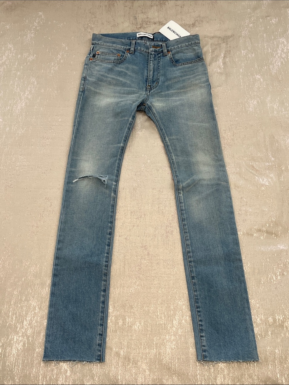Balenciaga Women's Light Blue Skinny Distressed Jeans